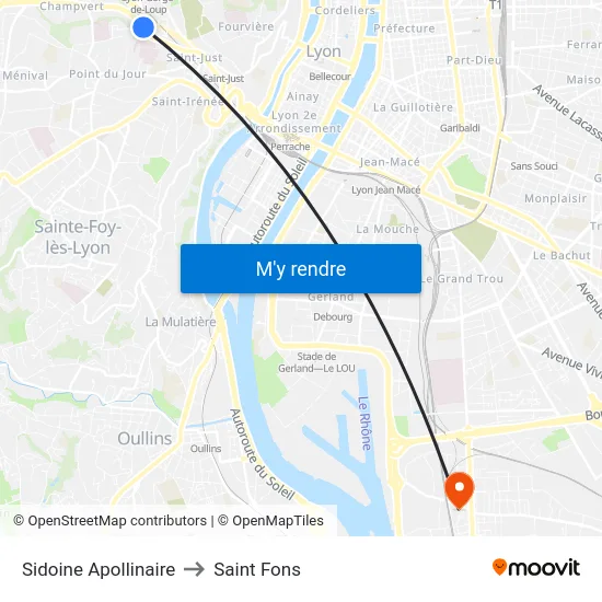 Sidoine Apollinaire to Saint Fons map