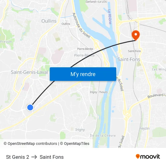 St Genis 2 to Saint Fons map