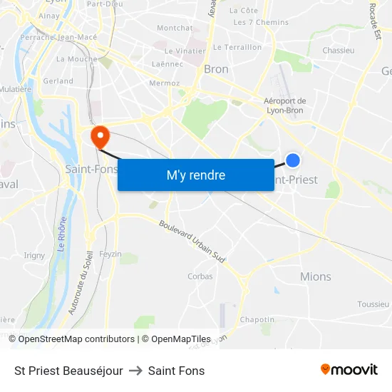 St Priest Beauséjour to Saint Fons map