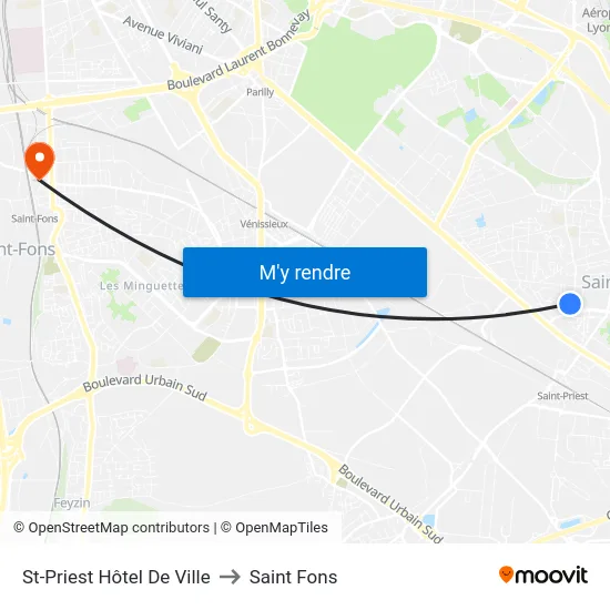 St-Priest Hôtel De Ville to Saint Fons map