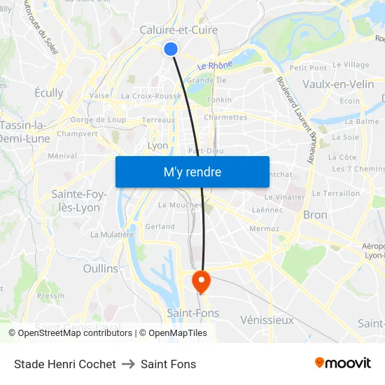 Stade Henri Cochet to Saint Fons map