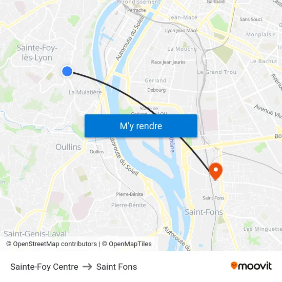 Sainte-Foy Centre to Saint Fons map