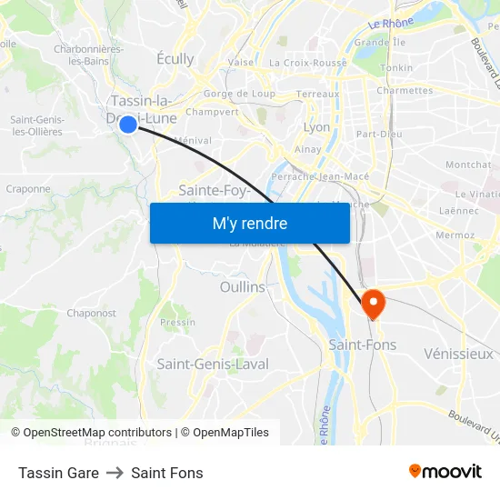 Tassin Gare to Saint Fons map