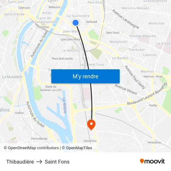 Thibaudière to Saint Fons map