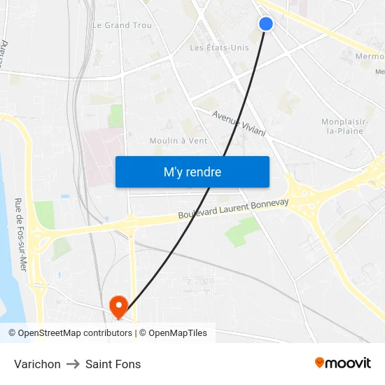 Varichon to Saint Fons map