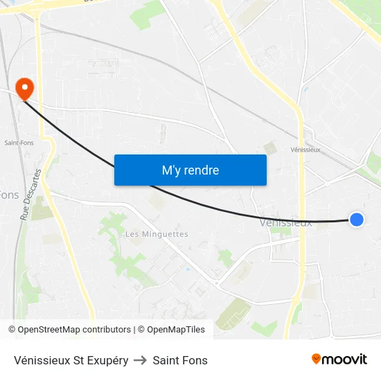 Vénissieux St Exupéry to Saint Fons map