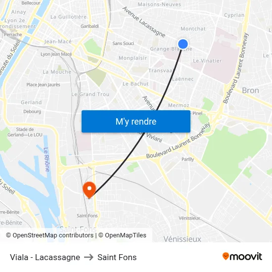 Viala - Lacassagne to Saint Fons map