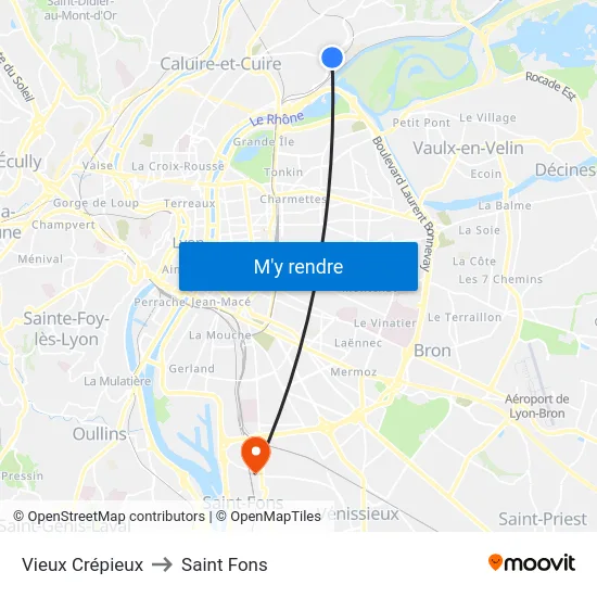 Vieux Crépieux to Saint Fons map