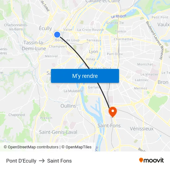 Pont D'Ecully to Saint Fons map