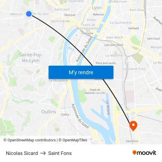 Nicolas Sicard to Saint Fons map