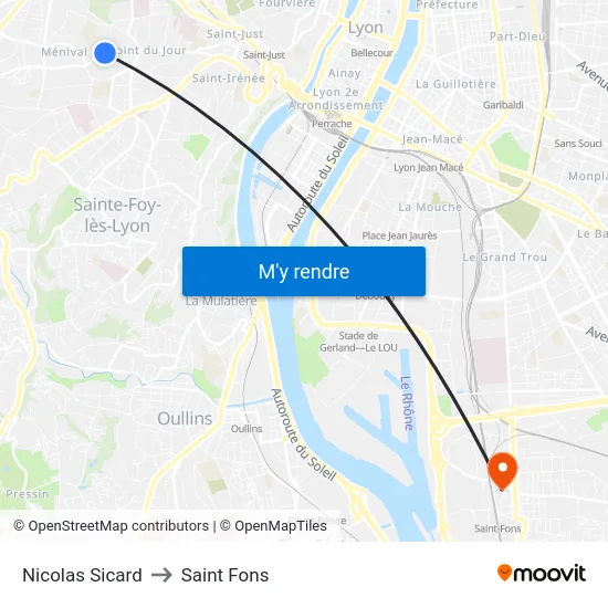 Nicolas Sicard to Saint Fons map