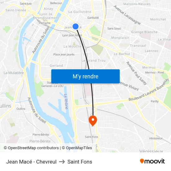 Jean Macé - Chevreul to Saint Fons map