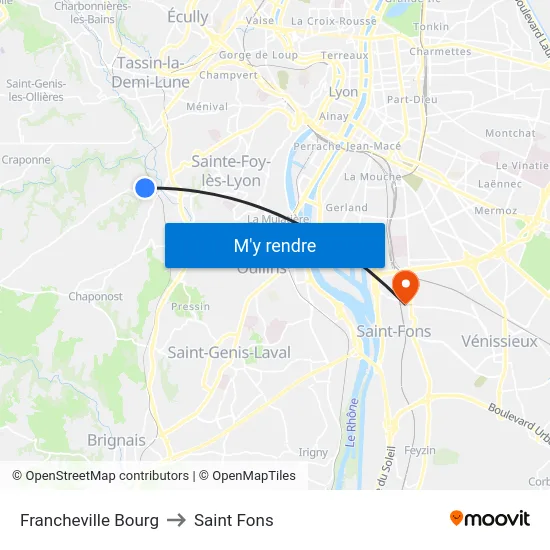 Francheville Bourg to Saint Fons map