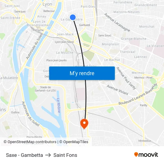 Saxe - Gambetta to Saint Fons map