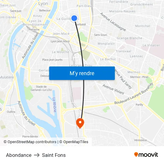 Abondance to Saint Fons map