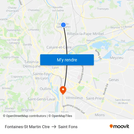 Fontaines-St Martin Ctre to Saint Fons map