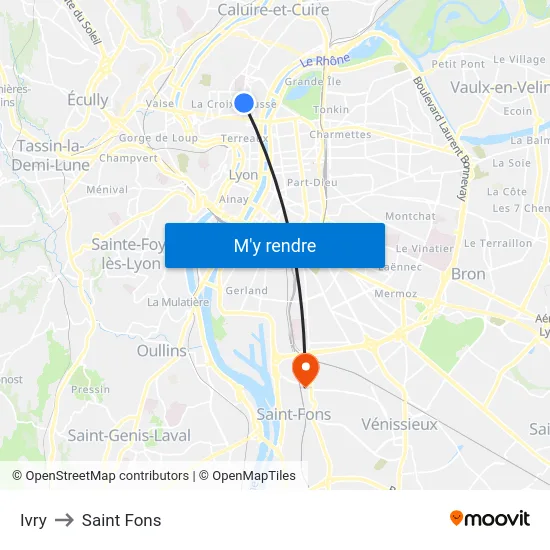 Ivry to Saint Fons map
