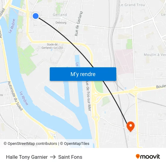 Halle Tony Garnier to Saint Fons map