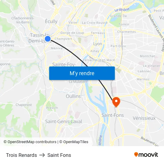 Trois Renards to Saint Fons map