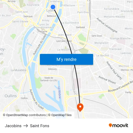 Jacobins to Saint Fons map