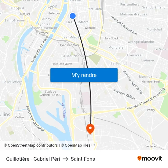 Guillotière - Gabriel Péri to Saint Fons map
