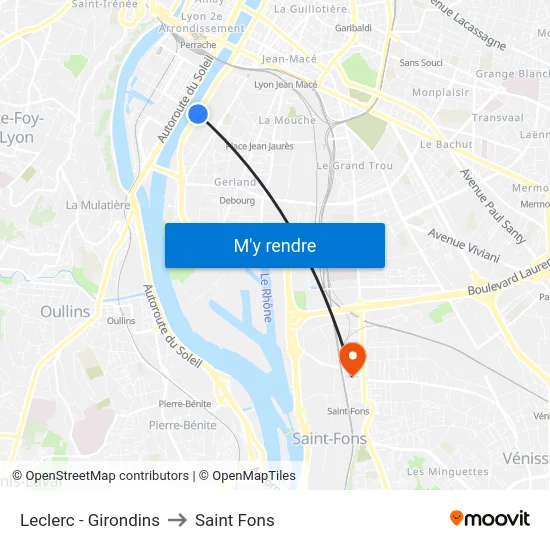Leclerc - Girondins to Saint Fons map