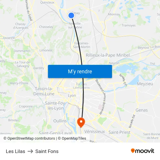Les Lilas to Saint Fons map