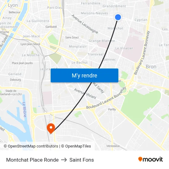 Montchat Place Ronde to Saint Fons map
