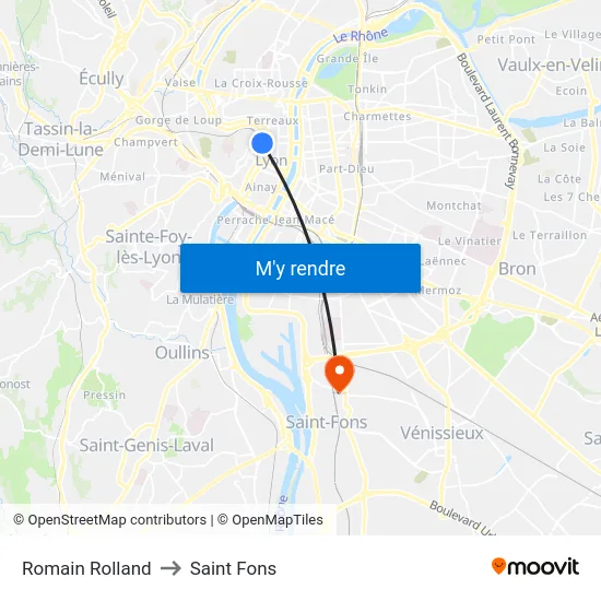 Romain Rolland to Saint Fons map