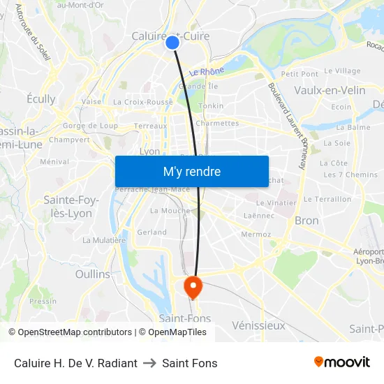 Caluire H. De V. Radiant to Saint Fons map