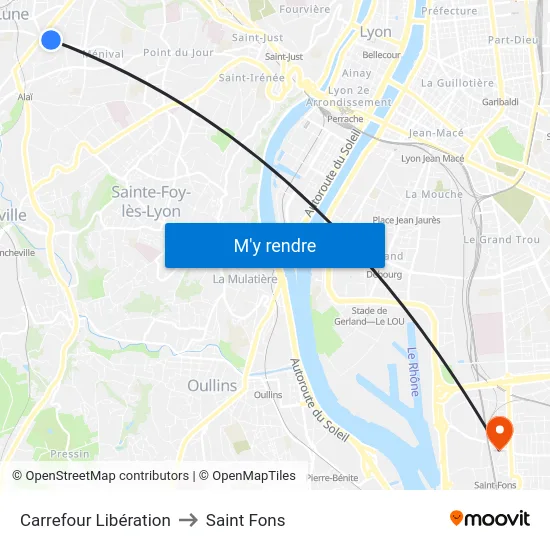 Carrefour Libération to Saint Fons map