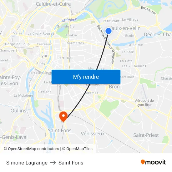 Simone Lagrange to Saint Fons map