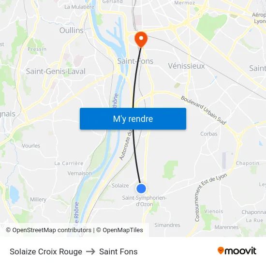 Solaize Croix Rouge to Saint Fons map