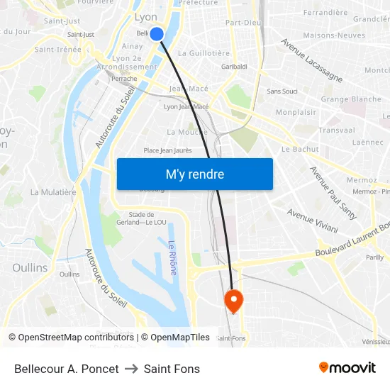 Bellecour A. Poncet to Saint Fons map