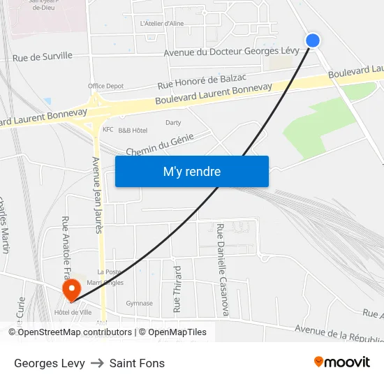 Georges Levy to Saint Fons map