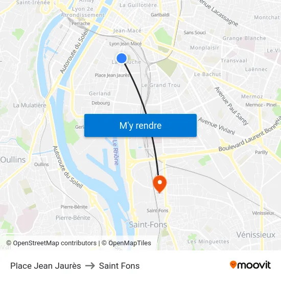 Place Jean Jaurès to Saint Fons map