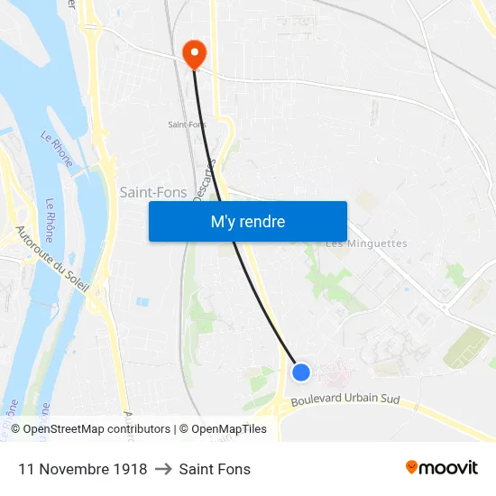 11 Novembre 1918 to Saint Fons map