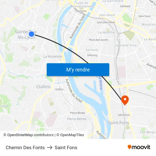 Chemin Des Fonts to Saint Fons map