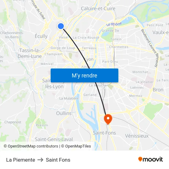 La Piemente to Saint Fons map