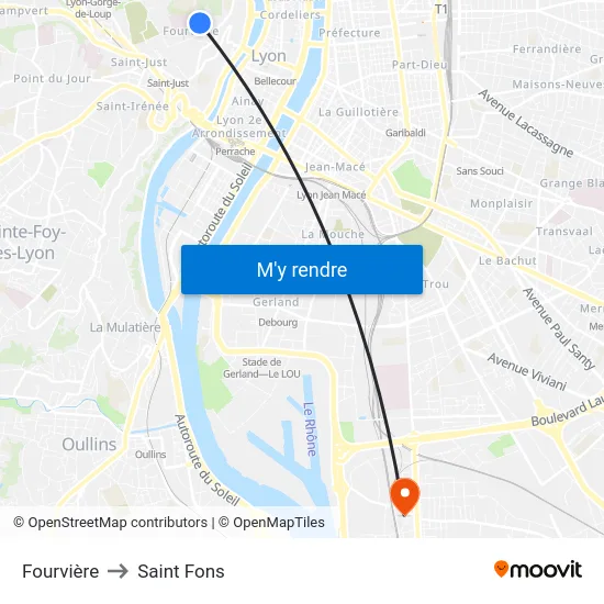 Fourvière to Saint Fons map