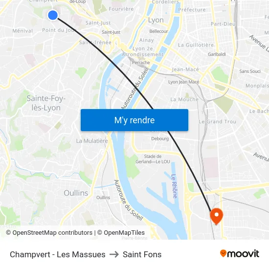 Champvert - Les Massues to Saint Fons map