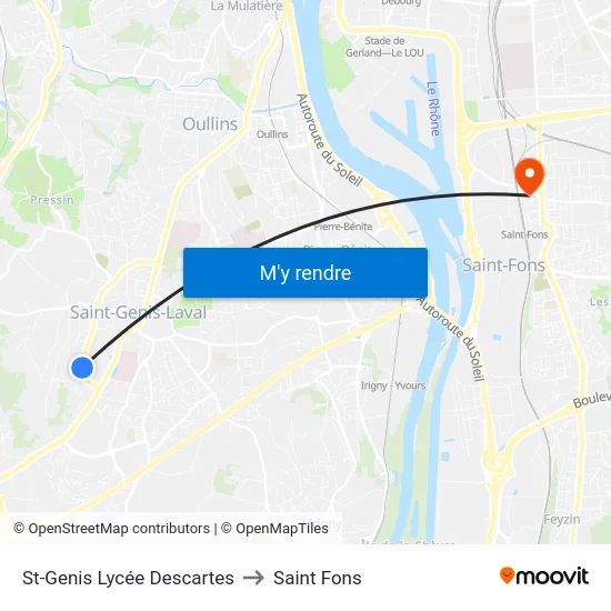 St-Genis Lycée Descartes to Saint Fons map