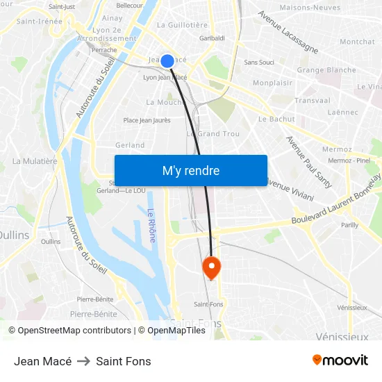 Jean Macé to Saint Fons map