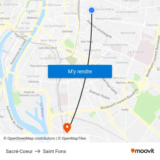 Sacré-Coeur to Saint Fons map