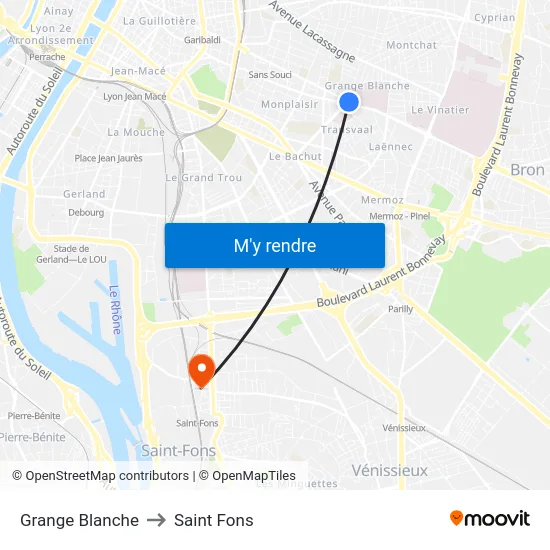 Grange Blanche to Saint Fons map