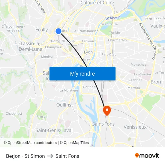 Berjon - St Simon to Saint Fons map