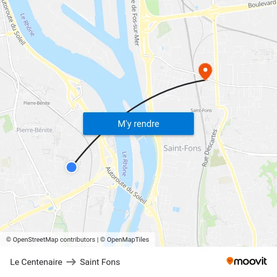 Le Centenaire to Saint Fons map