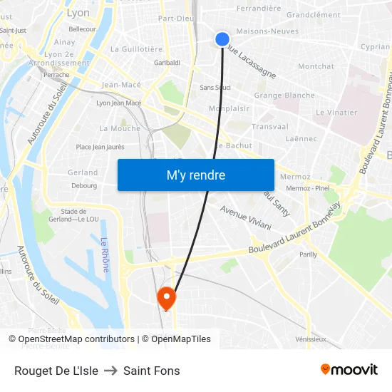 Rouget De L'Isle to Saint Fons map