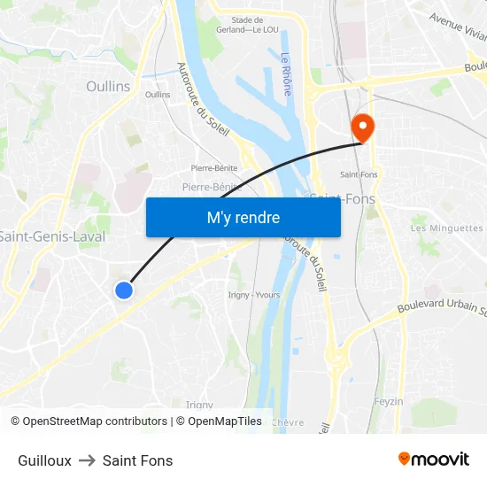 Guilloux to Saint Fons map