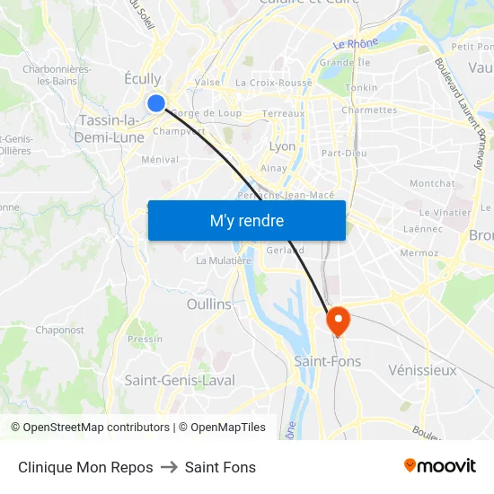 Clinique Mon Repos to Saint Fons map